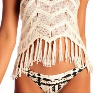 House of Harlow 1960 Cream Crochet Fringe Coverup